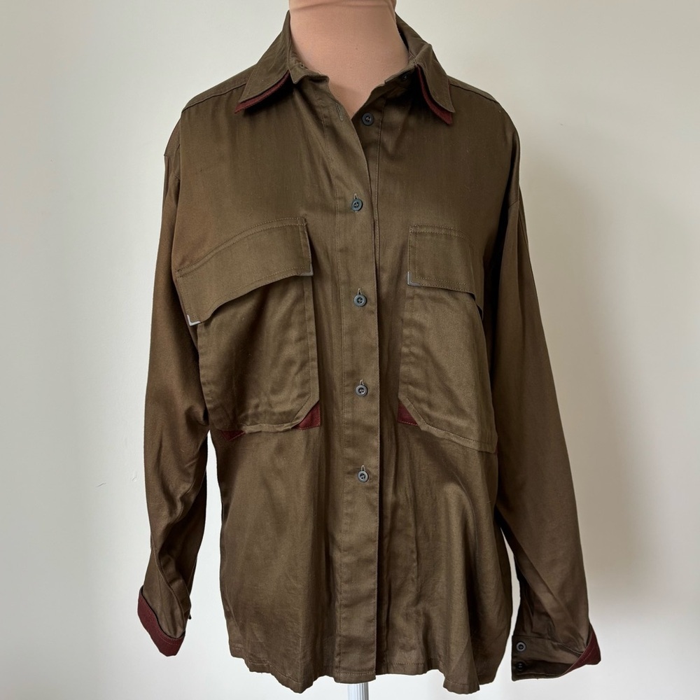 Laurel Vintage West Germany Cotton Brown Button Down Cargo Pocket Shirt Sz 38/8